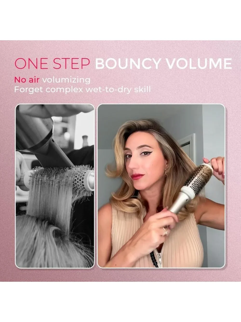 2-in-1 Heated Round Brush & Curling Tool - Volumizing Blowout Styler, Dual